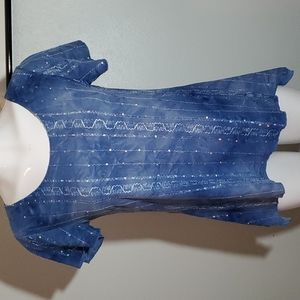 SHANNON FORD PETITE Tie Dyed Blue Tunic-Horizontal Sequins/Ribbon-EUC-Sz PS